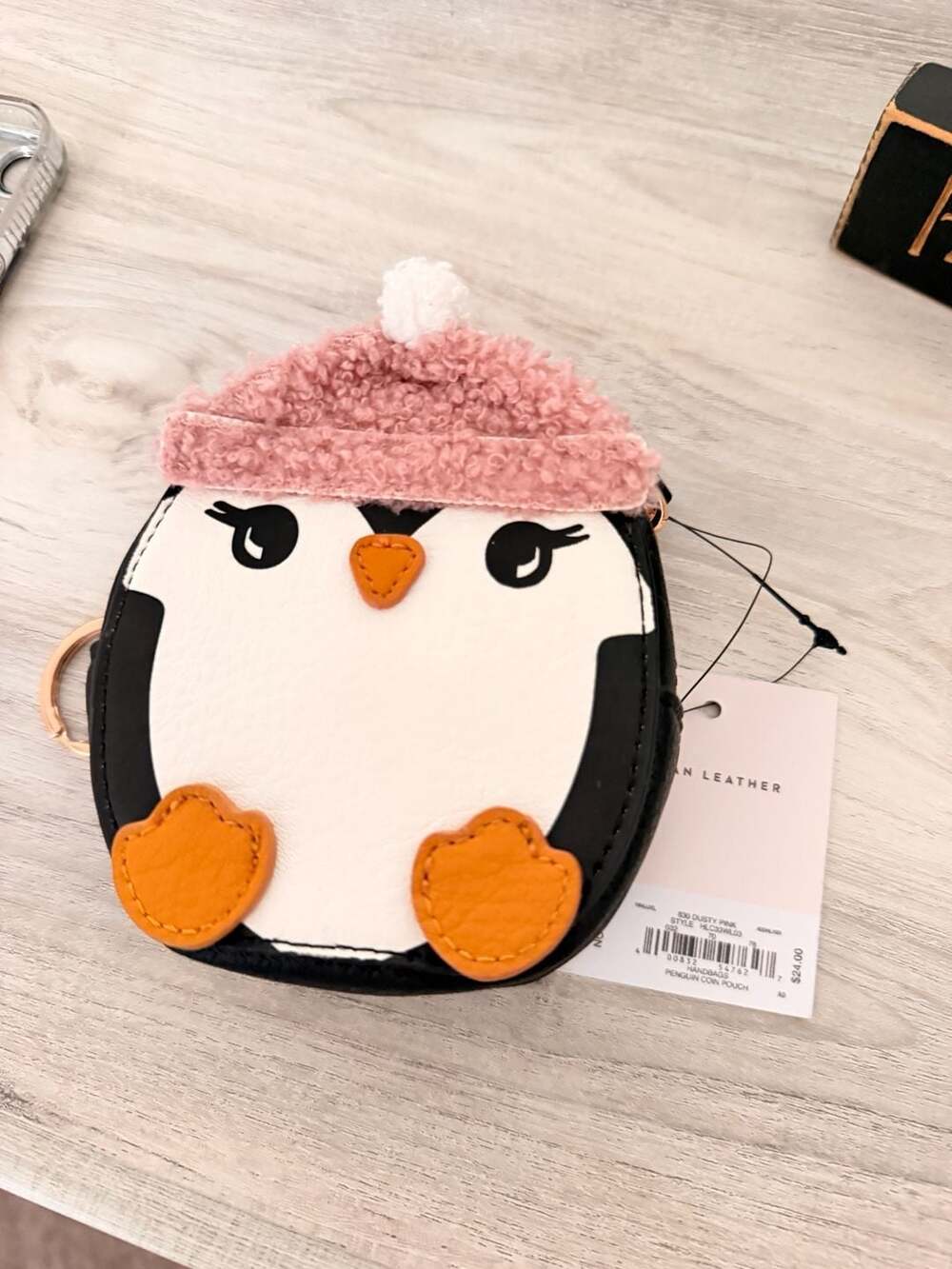 LC Lauren Conrad Penguin Coin Pouch Dusty Pink Beanie